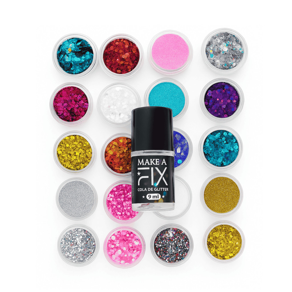 Glitter + Cola Glitter Kit Glow Total Holográfico 20 Unidades Make A