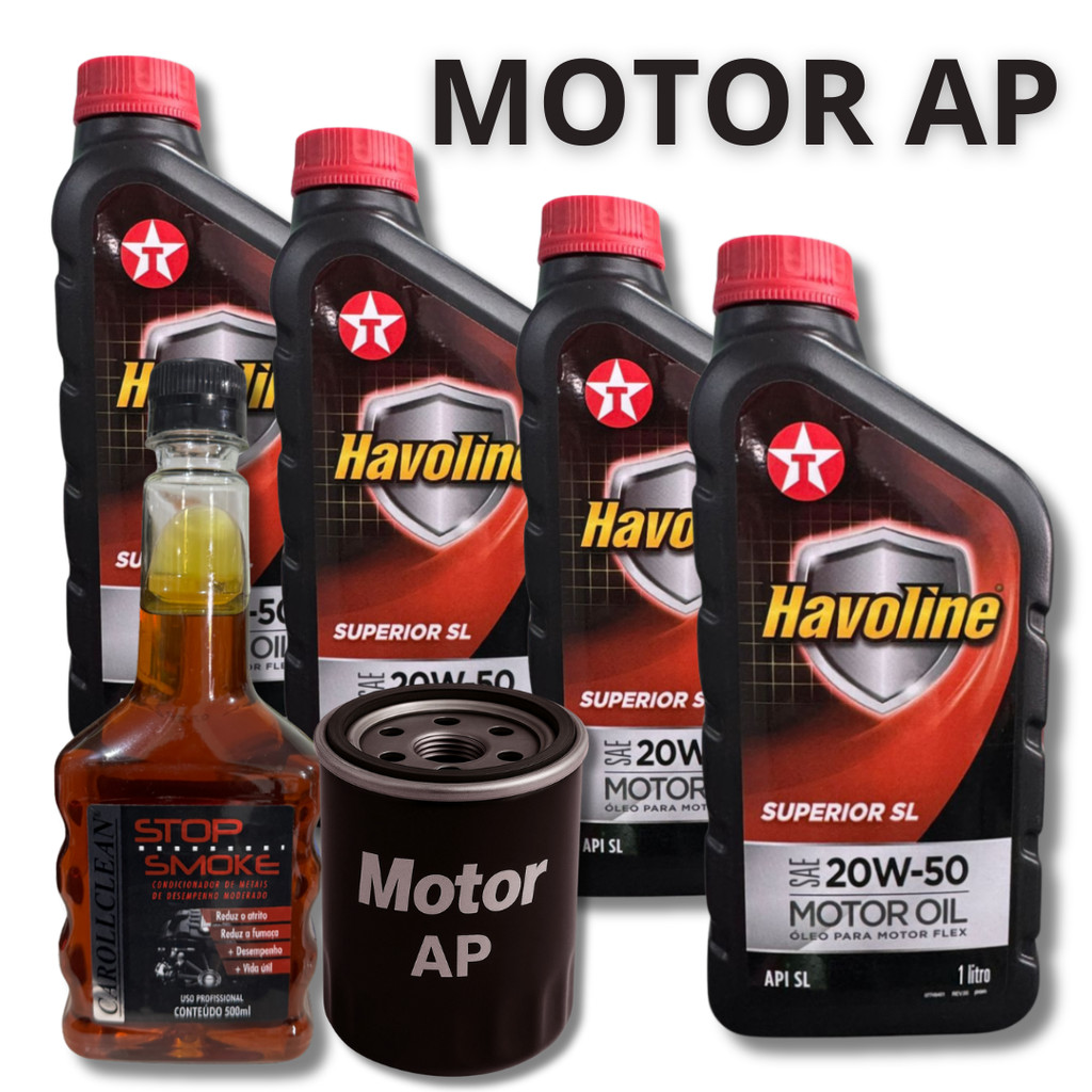 KIT TROCA DE ÓLEO 20W50 TEXACO HAVOLINE + FILTRO MOTOR AP VW + STOP SMOKE