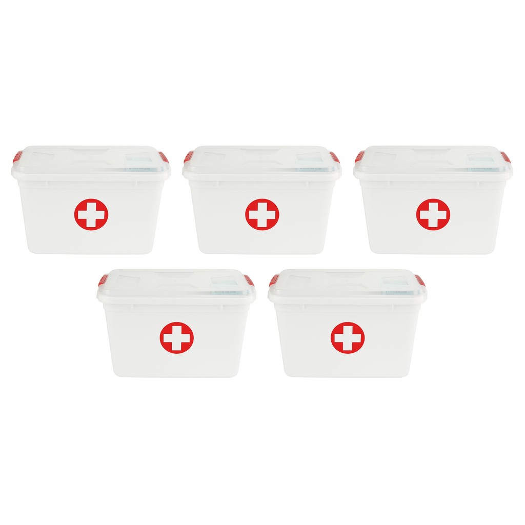 Kit 5 Caixa Organizadora Plastica Primeiros Socorros 5L Para Armazenamento de Remédios