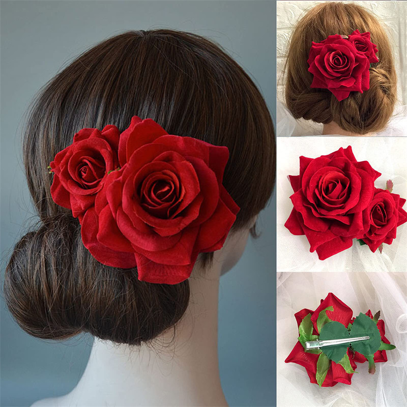 Clipes De Flor De Rosa Vermelha Vintage Cabelo Acessórios De Moda Para Meninas Doces