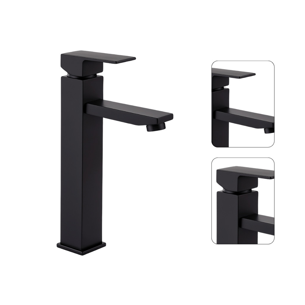 Torneira Banheiro Misturador Monocomando Preto Fosco Bica Alta Aço Inox Luxo Com Engate Rabicho Luxo