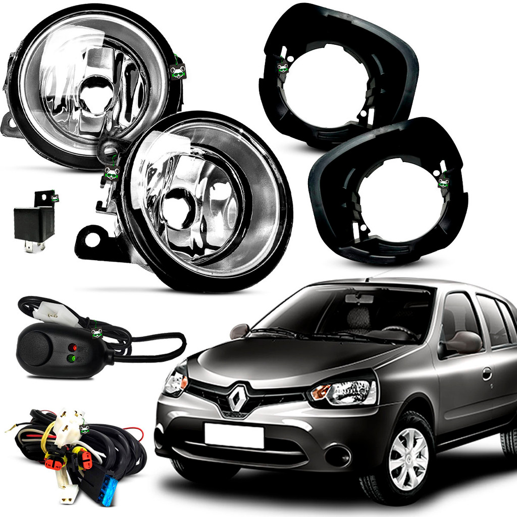 Kit Farol Auxiliar Milha Clio 2013 2014 2015 2016 Moldura Preta Botao Colante - Spare Parts and Accessories for Vehicles