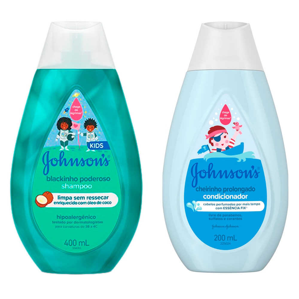 Kit Shampoo Johnson's Kids Blackinho Poderoso 400ml e Condicionador Johnson's Cheirinho Prolongado 200ml - Mom & Baby