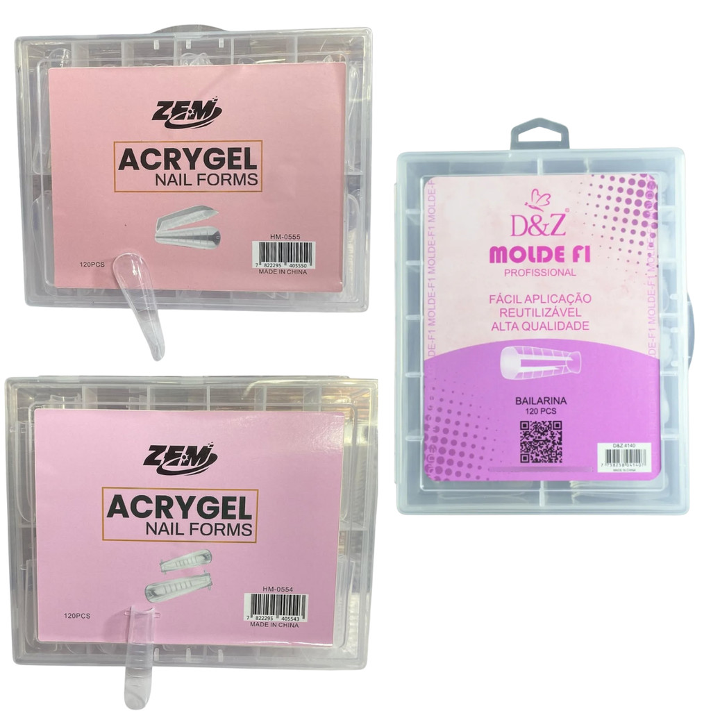 kit 3 Molde F1 Profissional Almond Quadrado e Bailarina Ápice baixo Para Polygel Acrygel alongamento com molde f 1