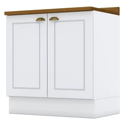 Balcão 2 Portas 80 Cm Americana Branco Com Tampo Nature – Henn