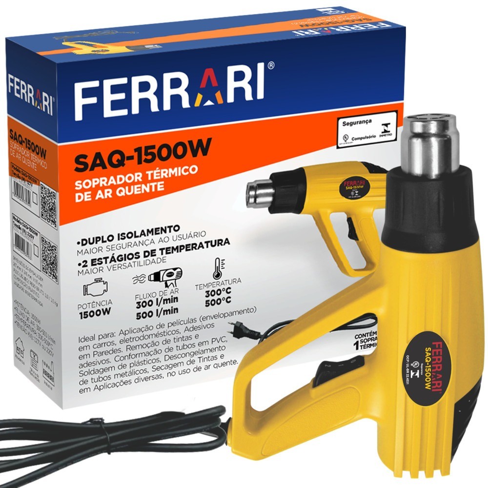 Soprador térmico 1500W 300 a 500°C 2 estágios - SAQ Ferrari - Home & Living