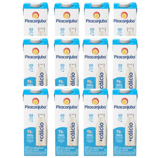 Kit 12 Leite UHT Desnatado +Calcio Piracanjuba 1L em Oferta na Shopee