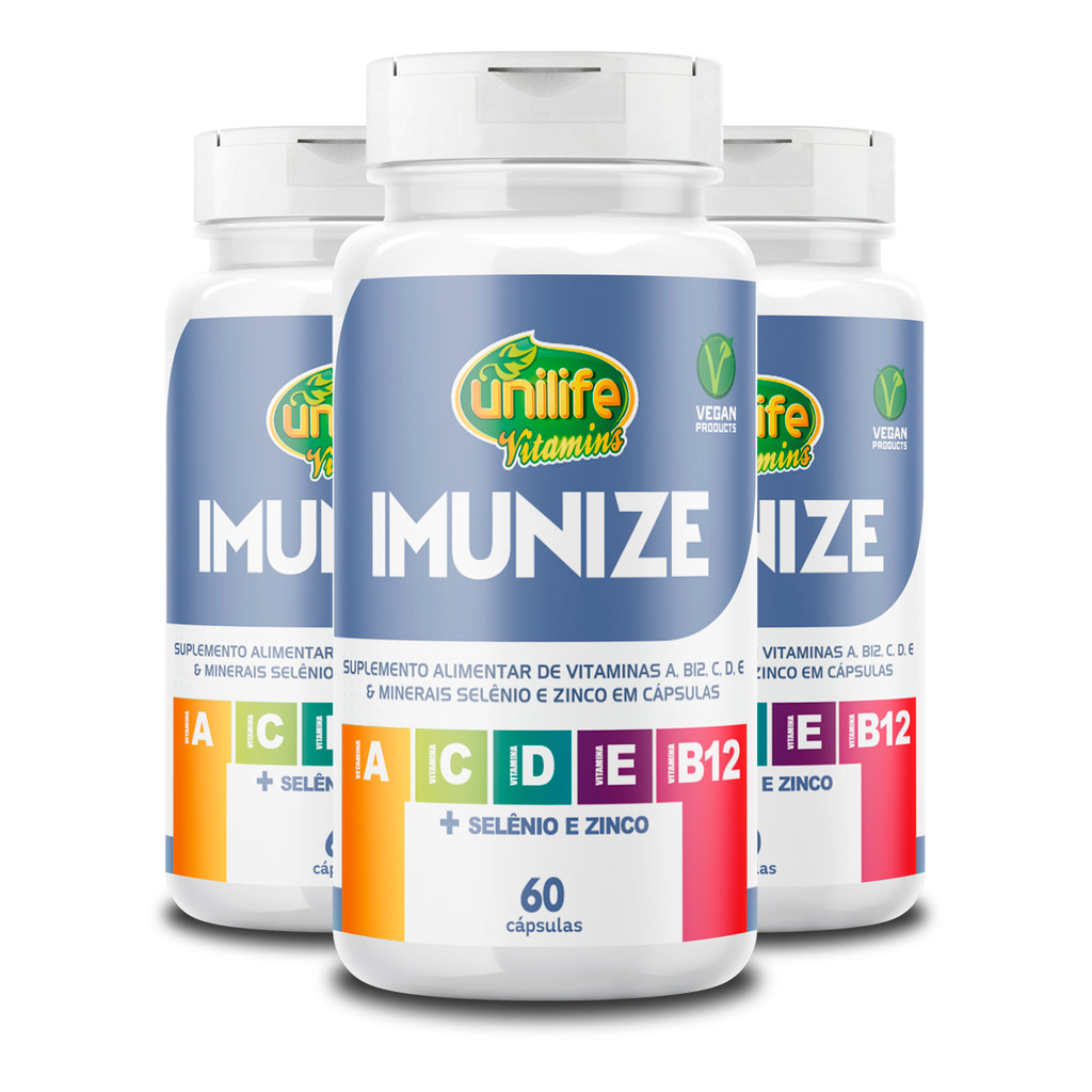 Kit 3 Imunize Vitaminas A, C, D, E, B12 + Selênio e zinco Unilife 60 cápsulas