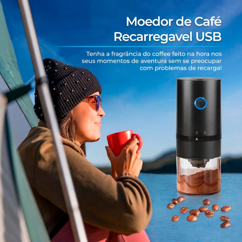 Imagem Moedor Café Elétrico Grão de Café Recarregável Portátil Ajuste Níveis de Moagem