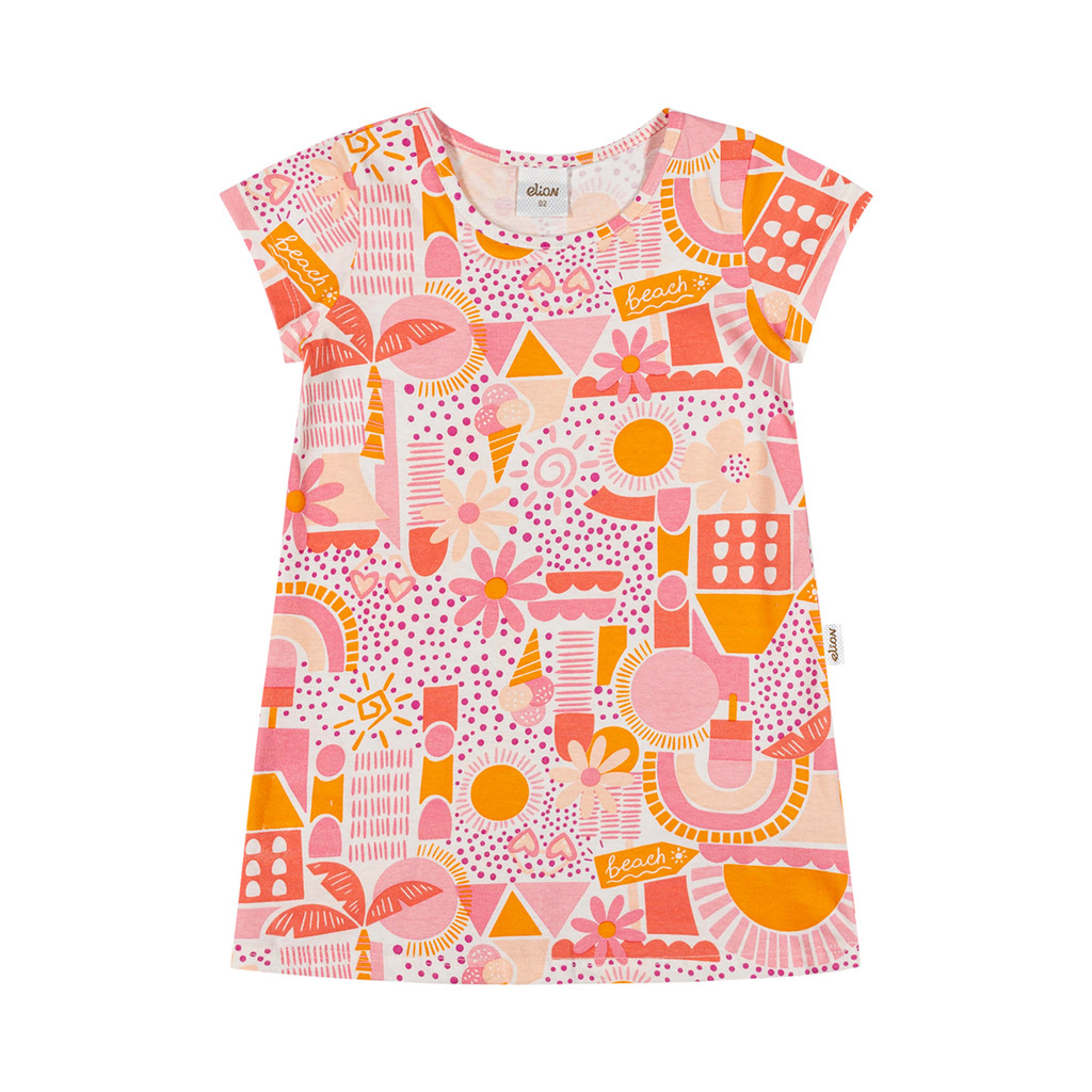 Vestido Infantil Menina Estampado Elian Bege - Baby & Kids Fashion