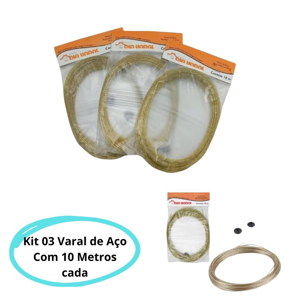 Kit 3 Varal De Roupa De Fio De Aço Reforçado Revestido Com  Pvc 10 metros-NEW em Oferta na Shopee