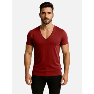 Blusa Gola V Masculina Cavada Funda Slim Viscose com Elastano Viscolycra Manga Curta Básica