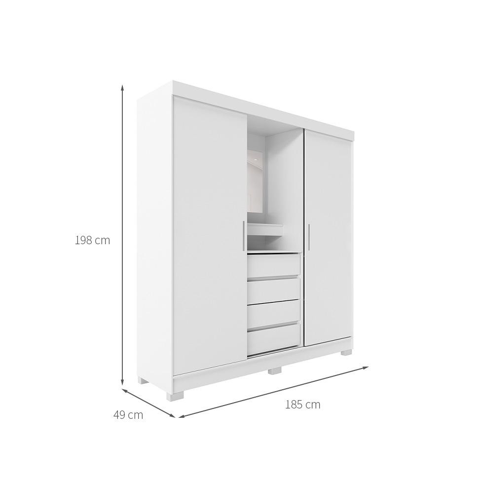 Detalhes do Guarda-Roupa Casal com Espelho e Penteadeira Grécia 2 PT 4 GV Branco