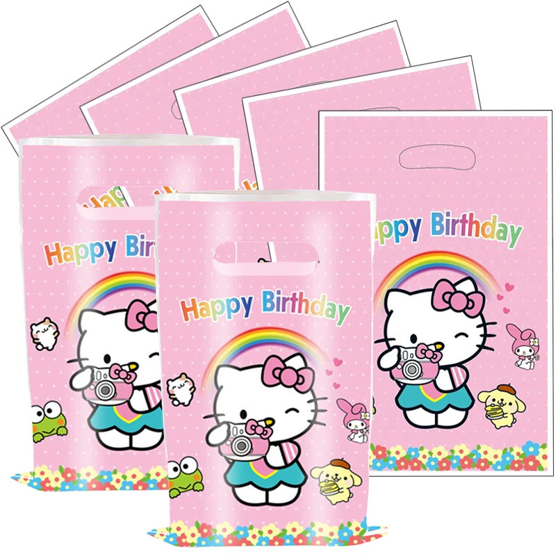 30/20/10 Pçs Sacos De Presente De Festa Hello Kitty Com Alça Sanrio Rosa Armazenamento Temáticos Chá De Bebê Crianças Me em Oferta na Shopee