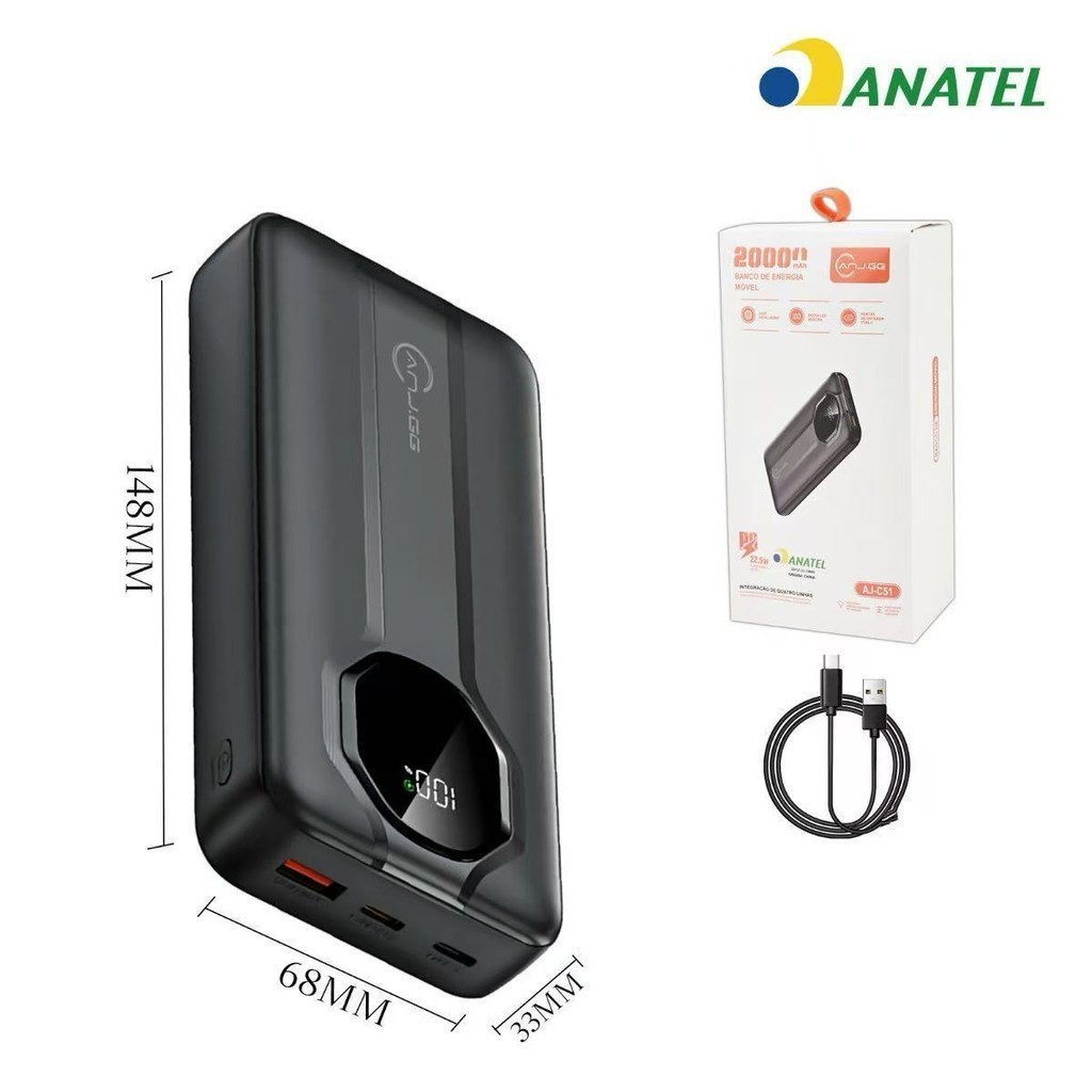 Power Bank Carregador Portátil Carregamento Rápido 20000mAh Para Celular Exibição Digital Equipado Com Cabo Duplo anjgg