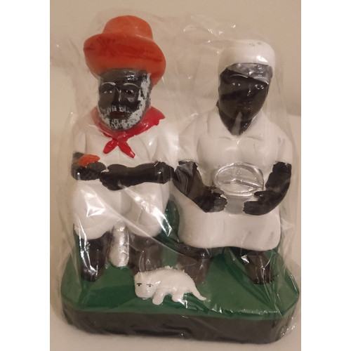 Imagem Casal Preto Velho Escultura Gesso Estatua 15 Cm