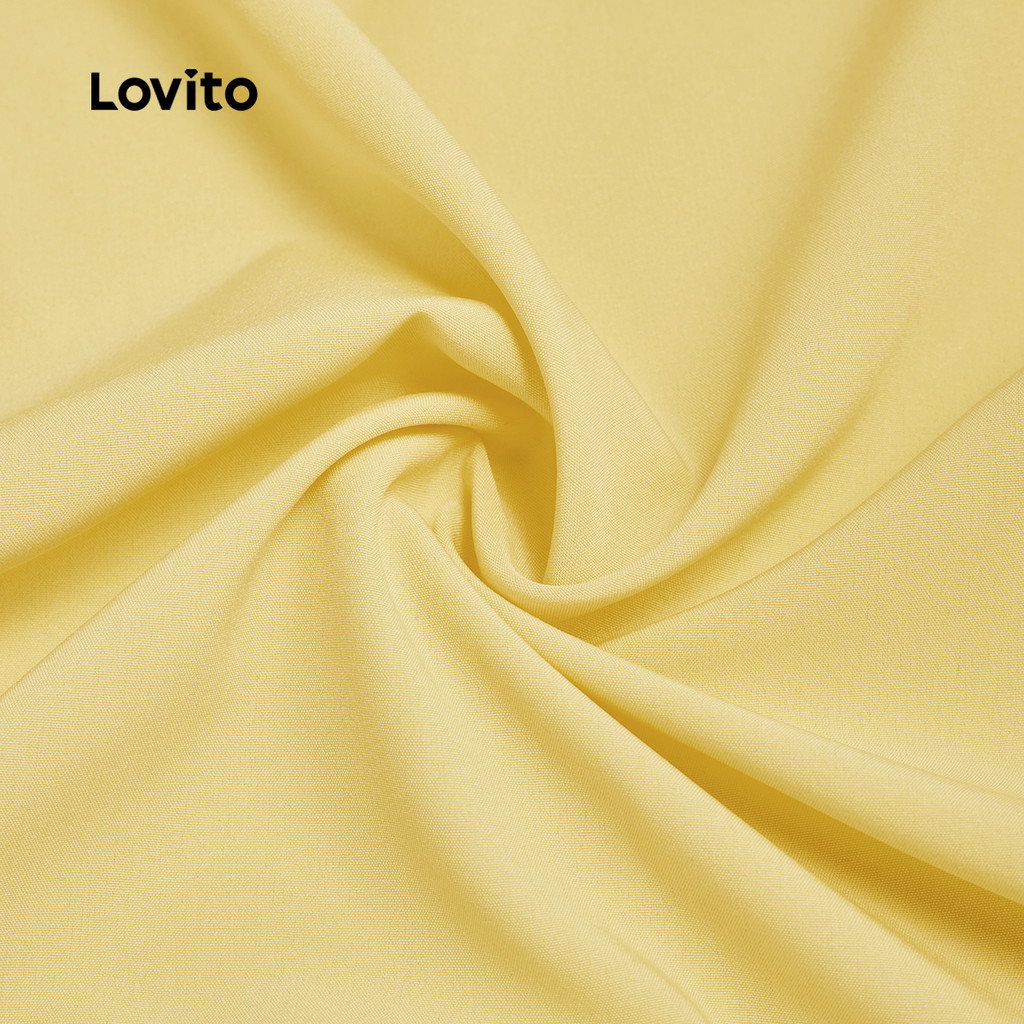 Detalhes do Lovito Blusa Casual de Botão Frente Dividida Frente Primavera/verão Blusa Amarela para Mulheres L142ED617