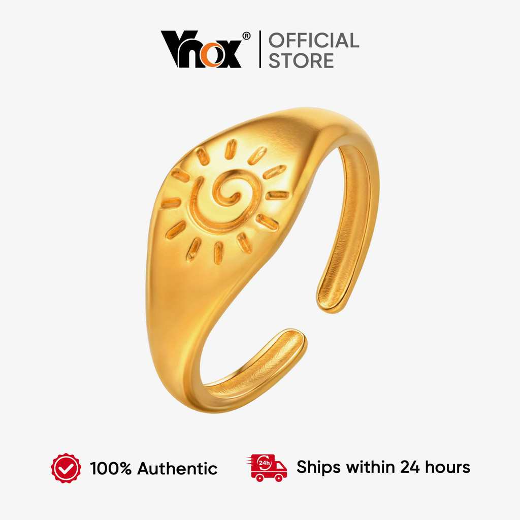 Anel Aberto De Sol Dourado Vnox Para Mulheres , Fofo Geométrico De Metal Vintage , Presentes De Joias De Aniversário Nam