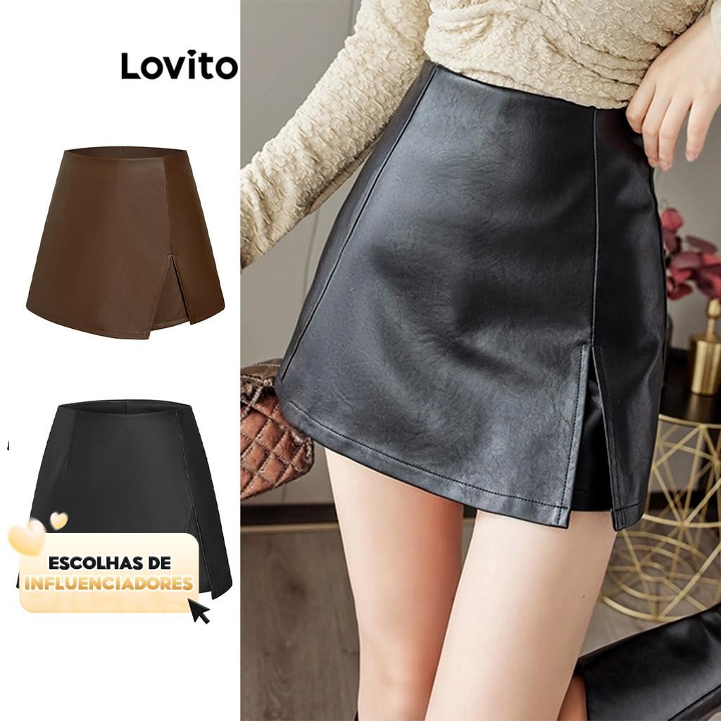 (KOL‘s pick) Lovito Shorts Falsos 2 em 1 com Zíper para Mulheres L58AD065 (Preto) em Oferta na Shopee