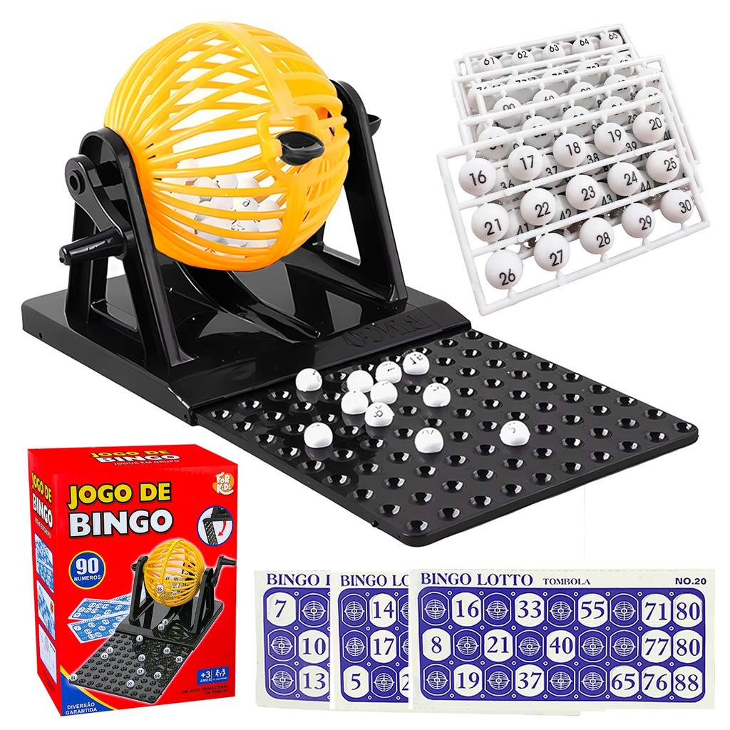 Jogo De Bingo Clássico De Mesa Com Globo Giratório 36 Cartelas E 90 Bolinhas Numeradas - For Kids