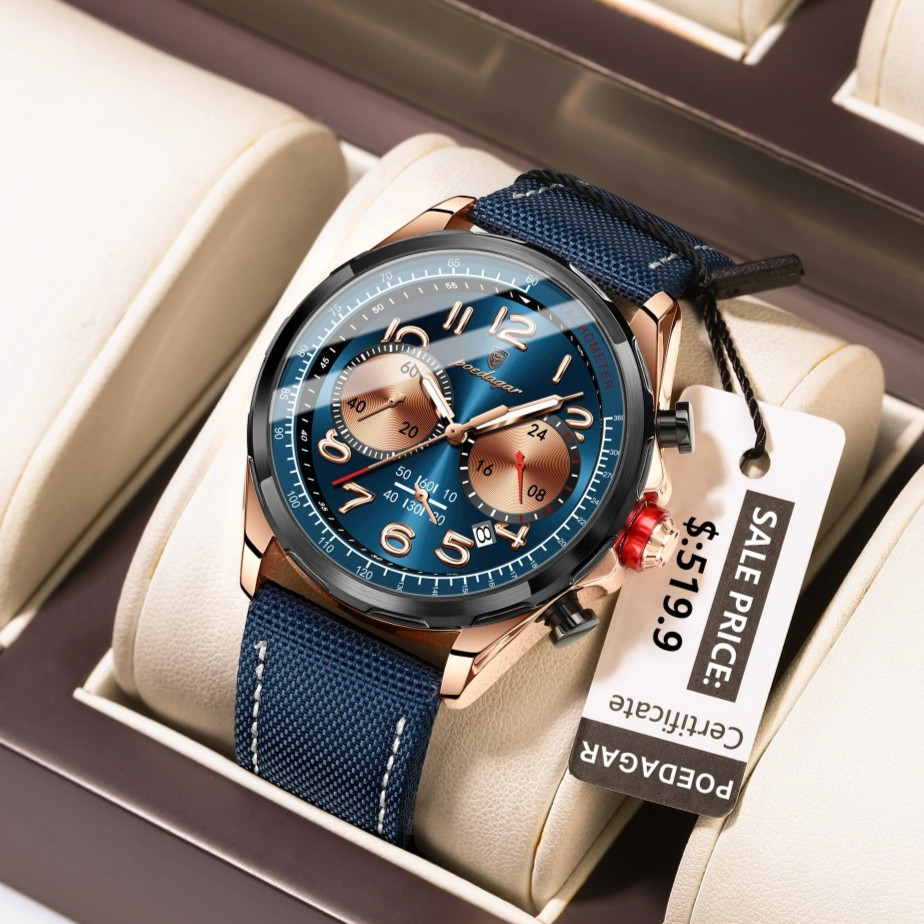 POEDAGAR Relógio De Luxo Masculino Quartzo Náilon Pulseira De Couro Homem Pulso À Prova Dwaterproof Água Luminoso Cronóg