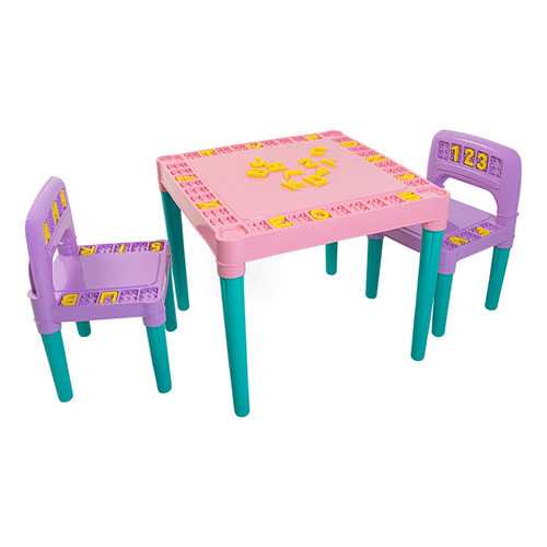 Mesa Infantil Colorida Com 2 Cadeira Tritec Educativa Menina