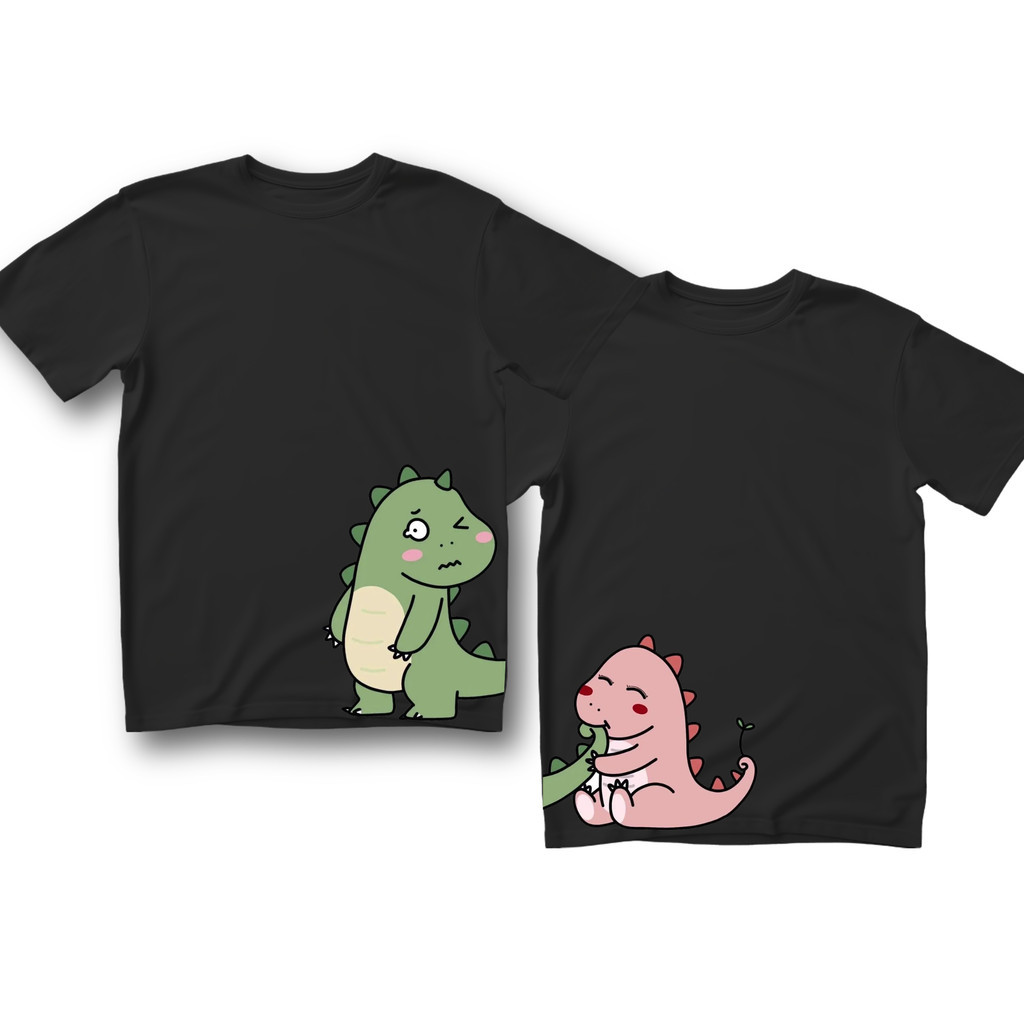 Kit Camiseta Blusa de Casal Dinossauro Combinando Namorados Estampada Tshirt Algodão
