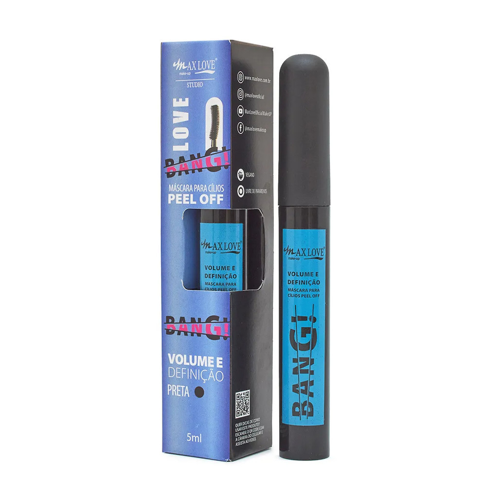 Mascara Para Cílios Pell Off BANG Preta Volume Cílios Volume e Definição N⁰22 - Lançamento Max Love