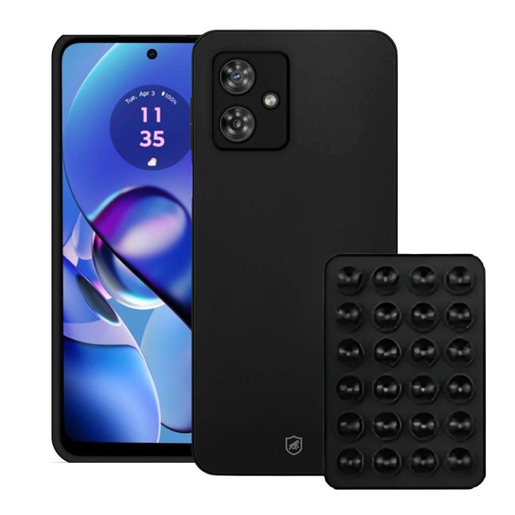 Kit Capa case capinha Silicon Veloz para  Motorola Moto G64 5G +  Ventosa - Preta - Gshield
