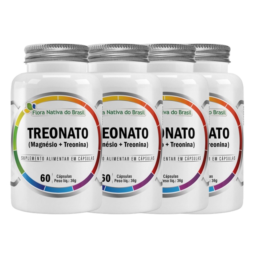 Kit 4x Magnésio L Treonato Puro Concentrado 240 Cápsulas 600mg Flora Nativa do Brasil