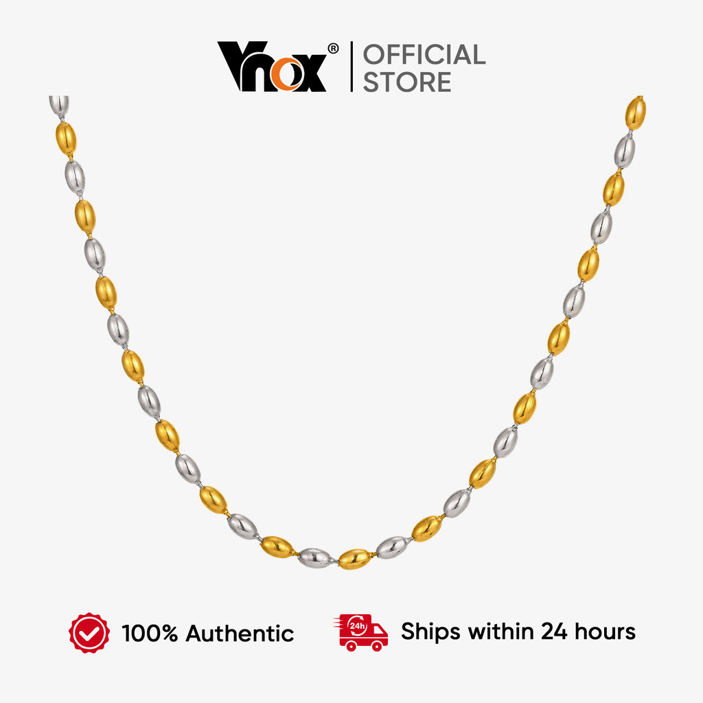 Vnox Largura 2/3mm Ouro Prata Azeitona Frisado Correntes Ajustável Colar Feminino , Aço Inoxidável À Prova Dwaterproof Á em Oferta na Shopee