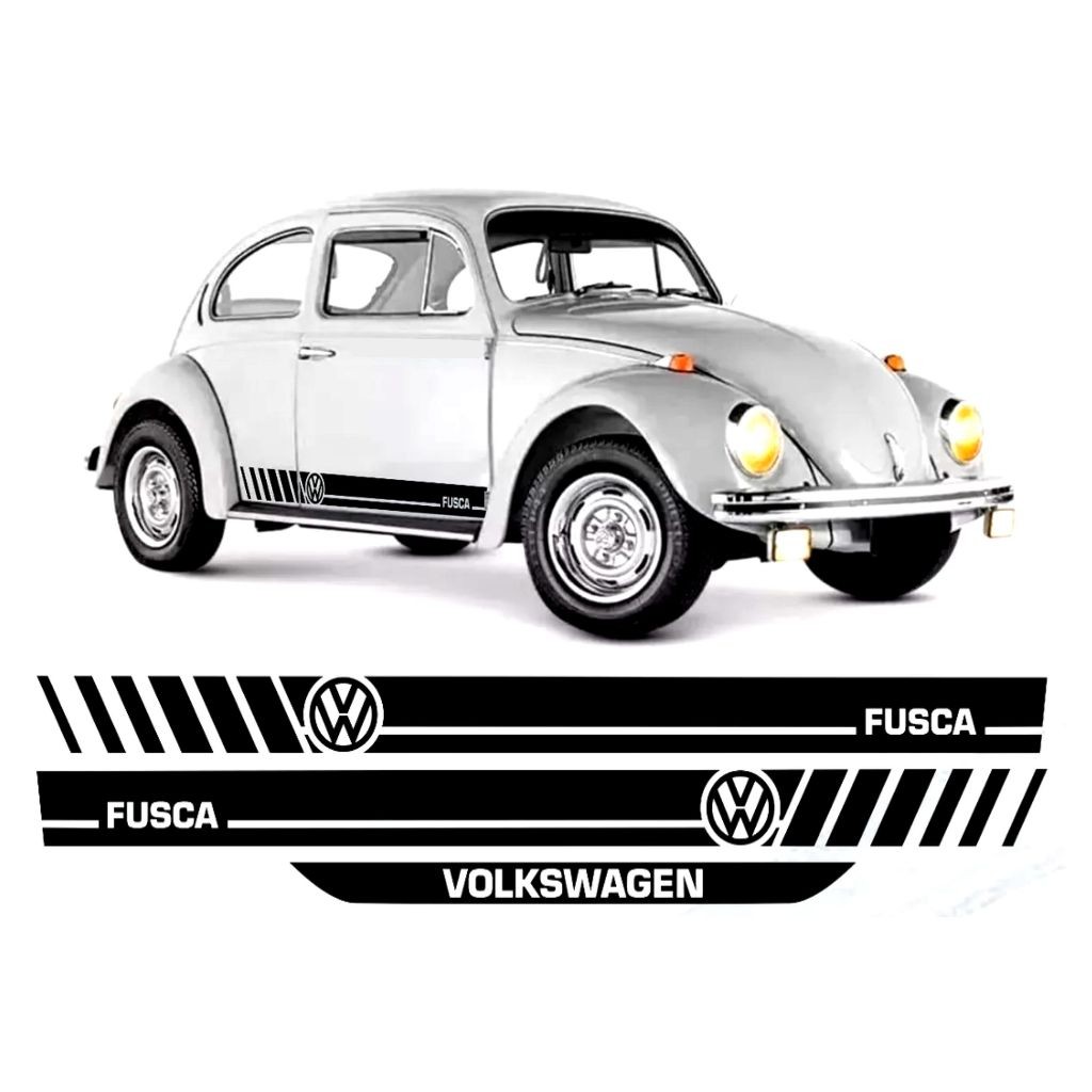 Kit 3 Adesivos Vw Fusca Faixa Lateral Sport Acessórios Personalizado Preto Brilho Vw59