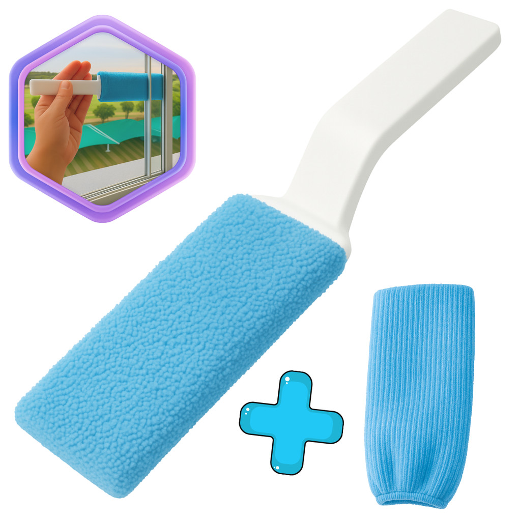 Espátula Transpasse com Refil Para Limpeza de Vidros Box com pano de Microfibra e Cabo Raspador Frestas Portas de Correr