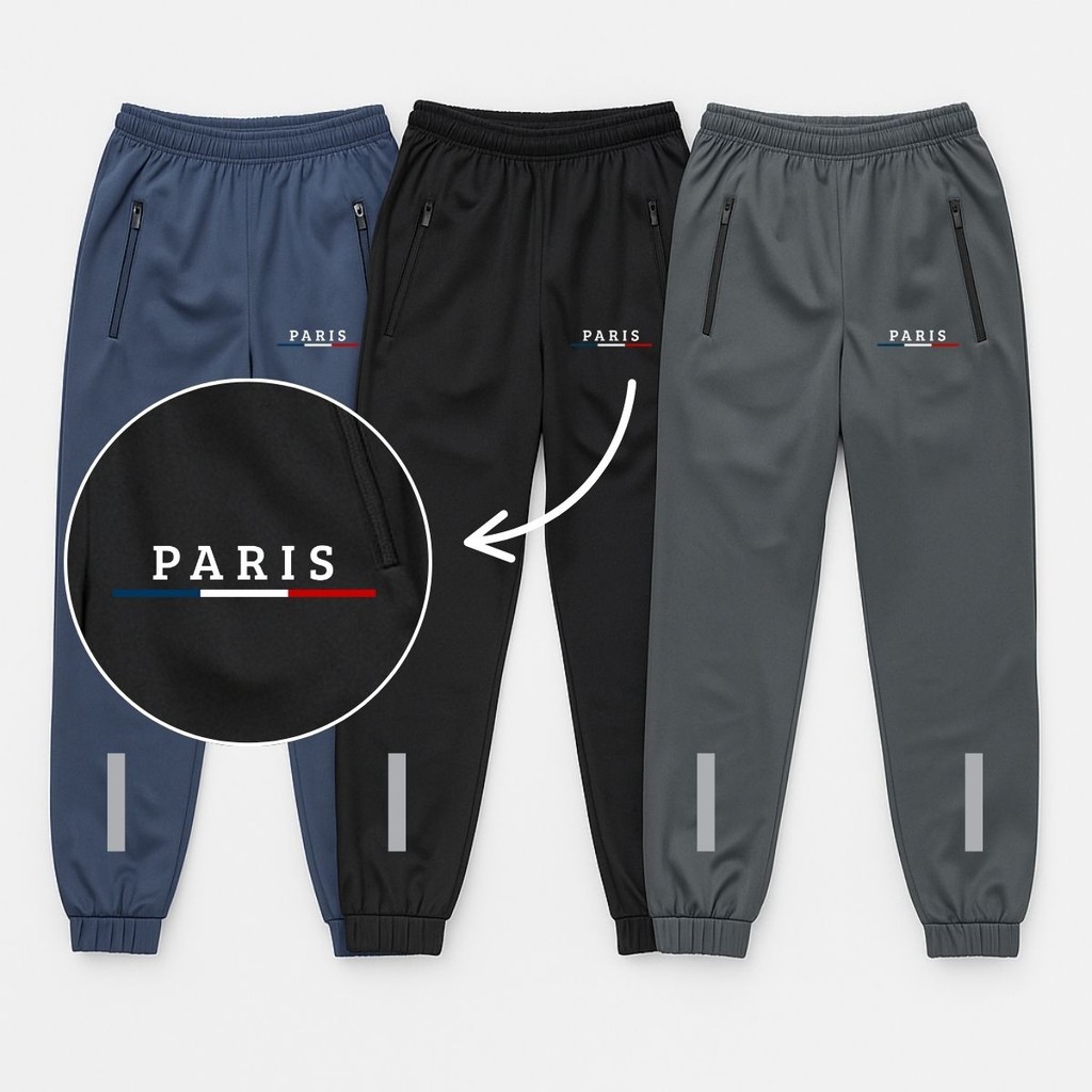 Kit 3 Calças PARIS  Jogger  Slim Fit Academia Masculina Adulta com Bolso Zíper Flanelada