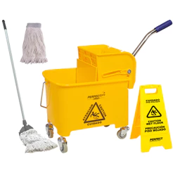 Mop Perfect Carrinho Limpeza 20l + Placa Sinalizadora + Kit