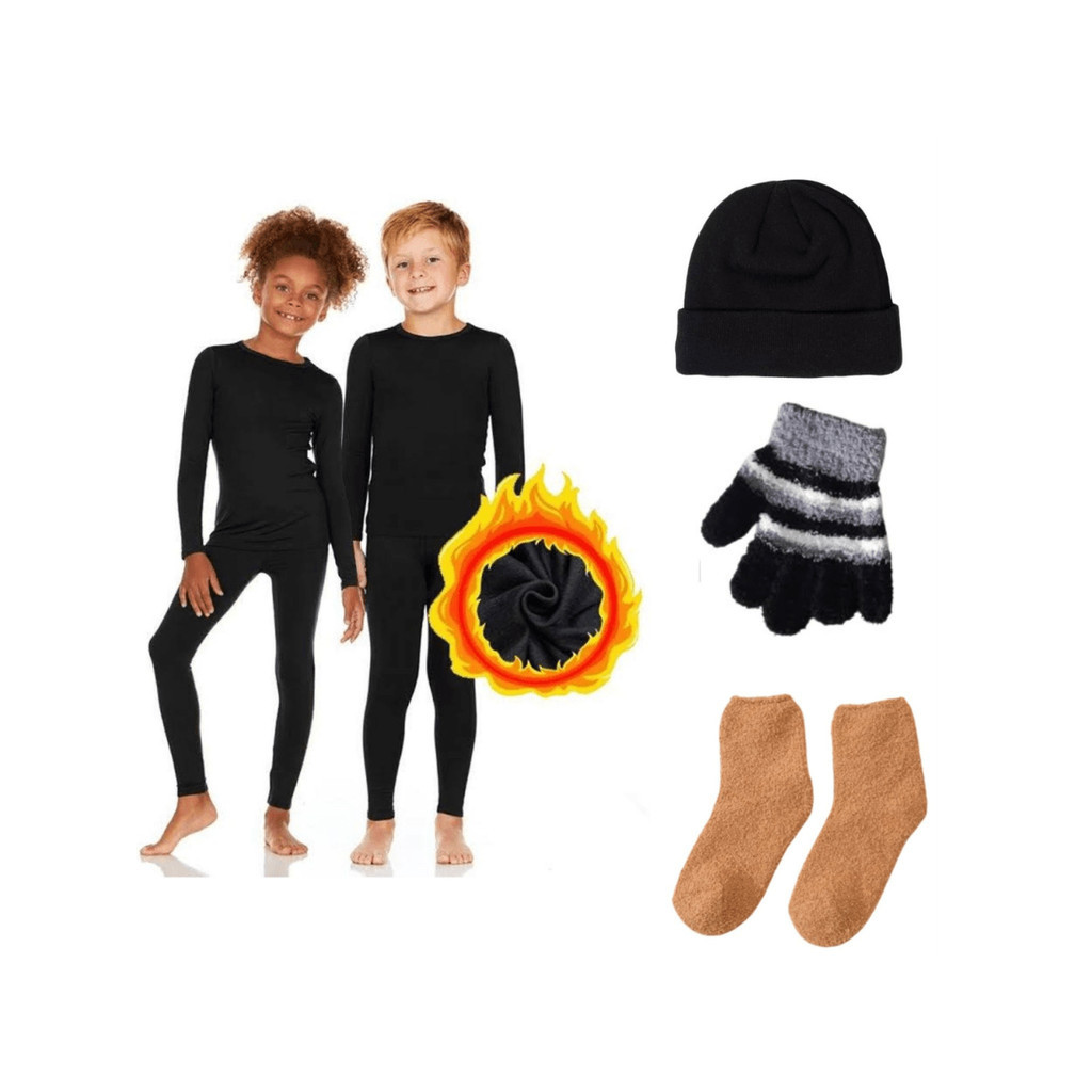 Roupa Criança Inverno Flanelada Térmica Warm Infantil Blusa Calça Meia Luva Touca