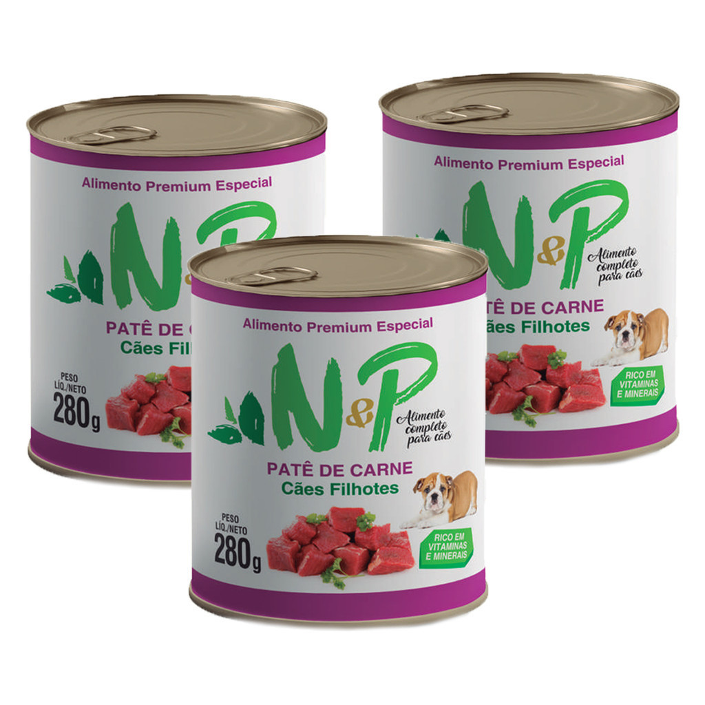 Patê Petisco Sabor Carne Cães Filhotes Premium N&P 200g - 3 unidades
