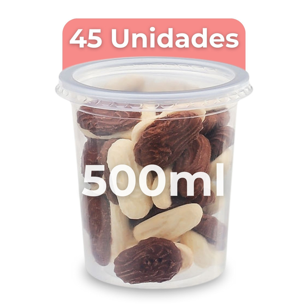 Kit 45 Unidades Pote de Plástico Redondo 500ml C/ Tampa Bolo no Pote Embalagem Descartável