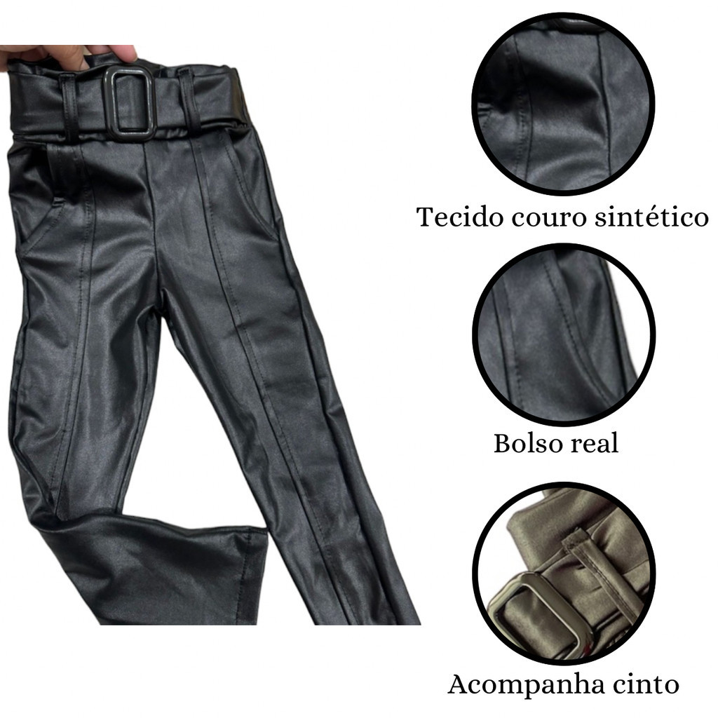 CALÇA CIRRER INFANTIL FEMININO CALÇA COURO FAKE SINTÉTICO