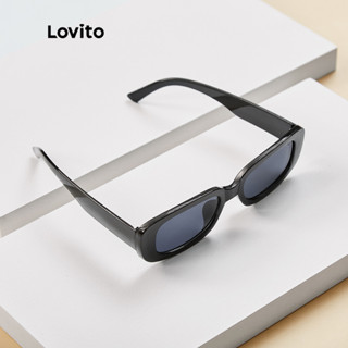 Lovito Óculos de Sol Casual Simples Armação Quadrada Clássica com Óculos L17M181 (Preto)