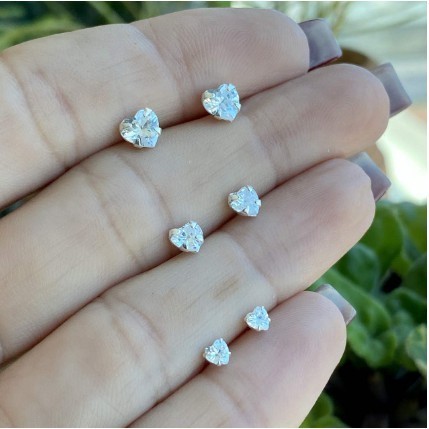 Brinco trio kit coração zirconia prata 925 4mm/5mm/6mm ponto de luz em Oferta na Shopee