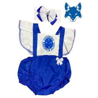 romper jardineira macacão bebe menina cruzeiro time de futebol em Oferta na Shopee
