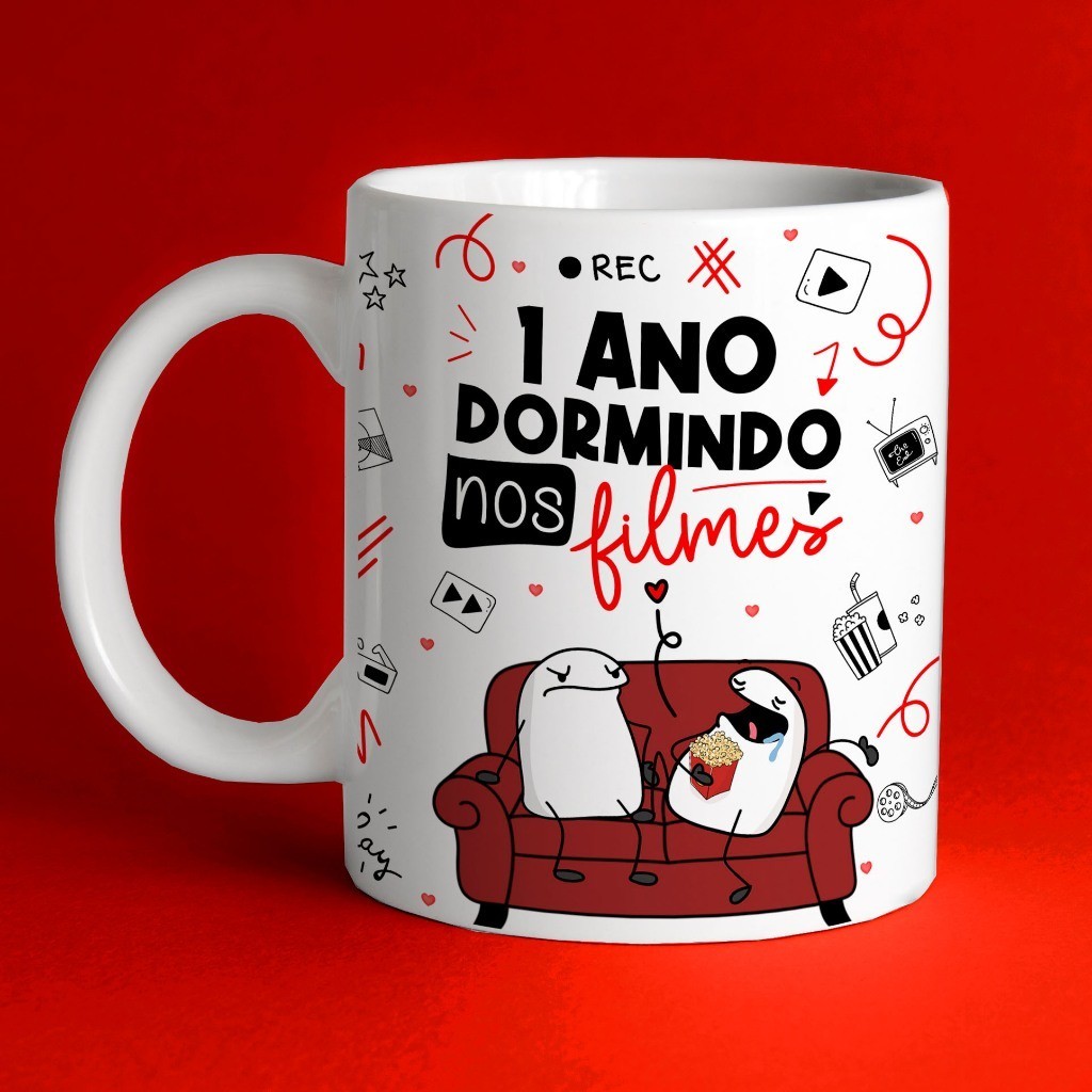 Caneca Xícara Dia Dos Namorados Flork Dormindo Nos Filmes Casal Love Presente Amor OFERTA RELÂMPAGO