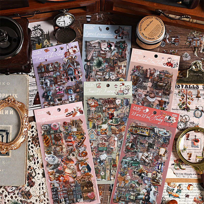 6 Folhas Memórias Vintage Série Adesivos PET À Prova D'água Decalques De Material Para Jornalismo Decoração De Livro De Rascunho DIY Craft em Oferta na Shopee