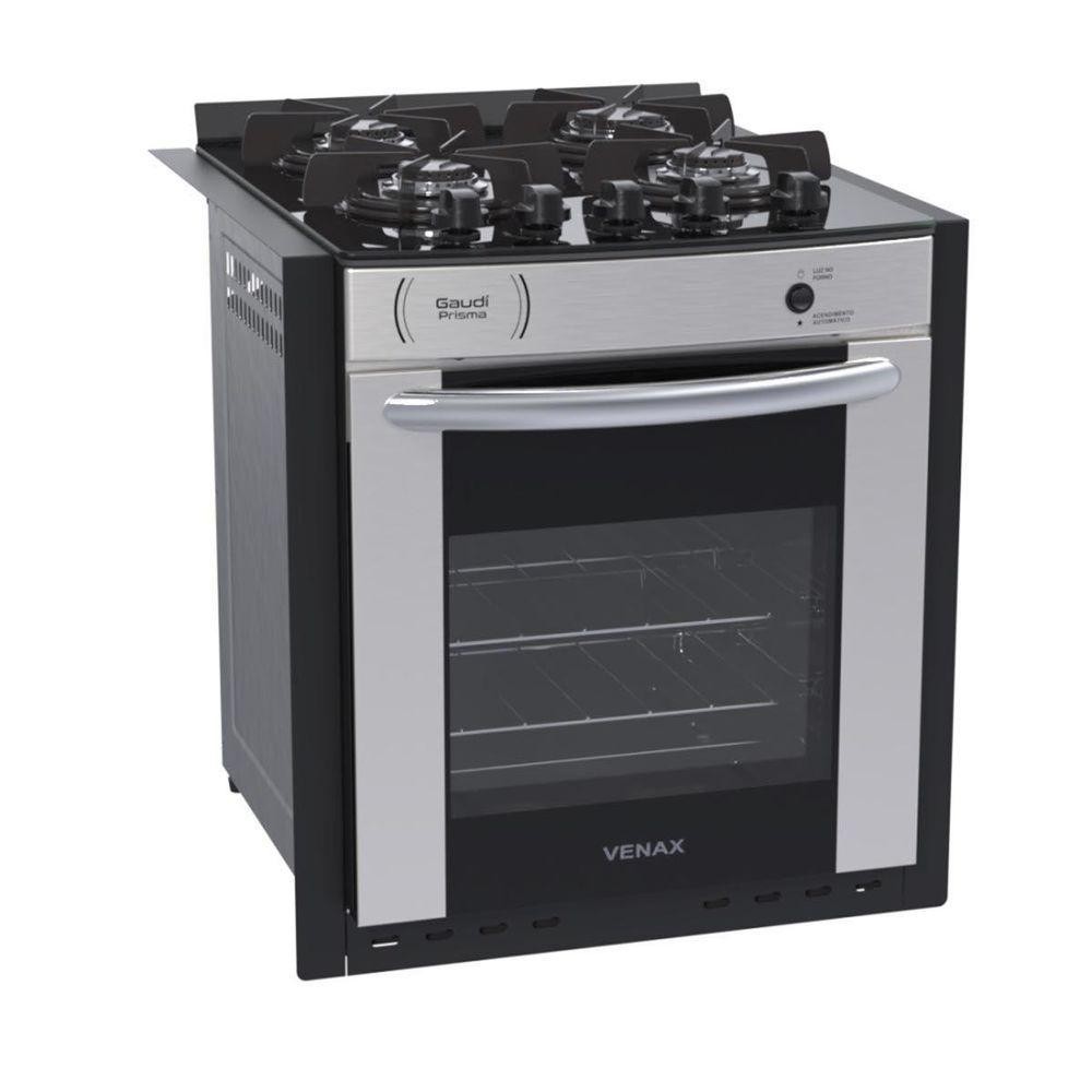 Fogão De Embutir à Gás 4 Bocas Gaudi Prisma Vitreo Bl Venax Inox Bivolt em Oferta na Shopee