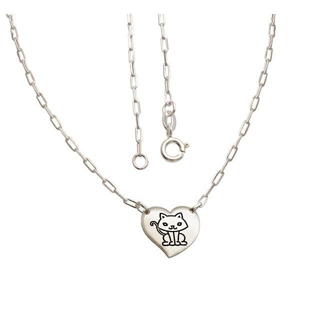 Colar Feminino Prata 925 coração gato