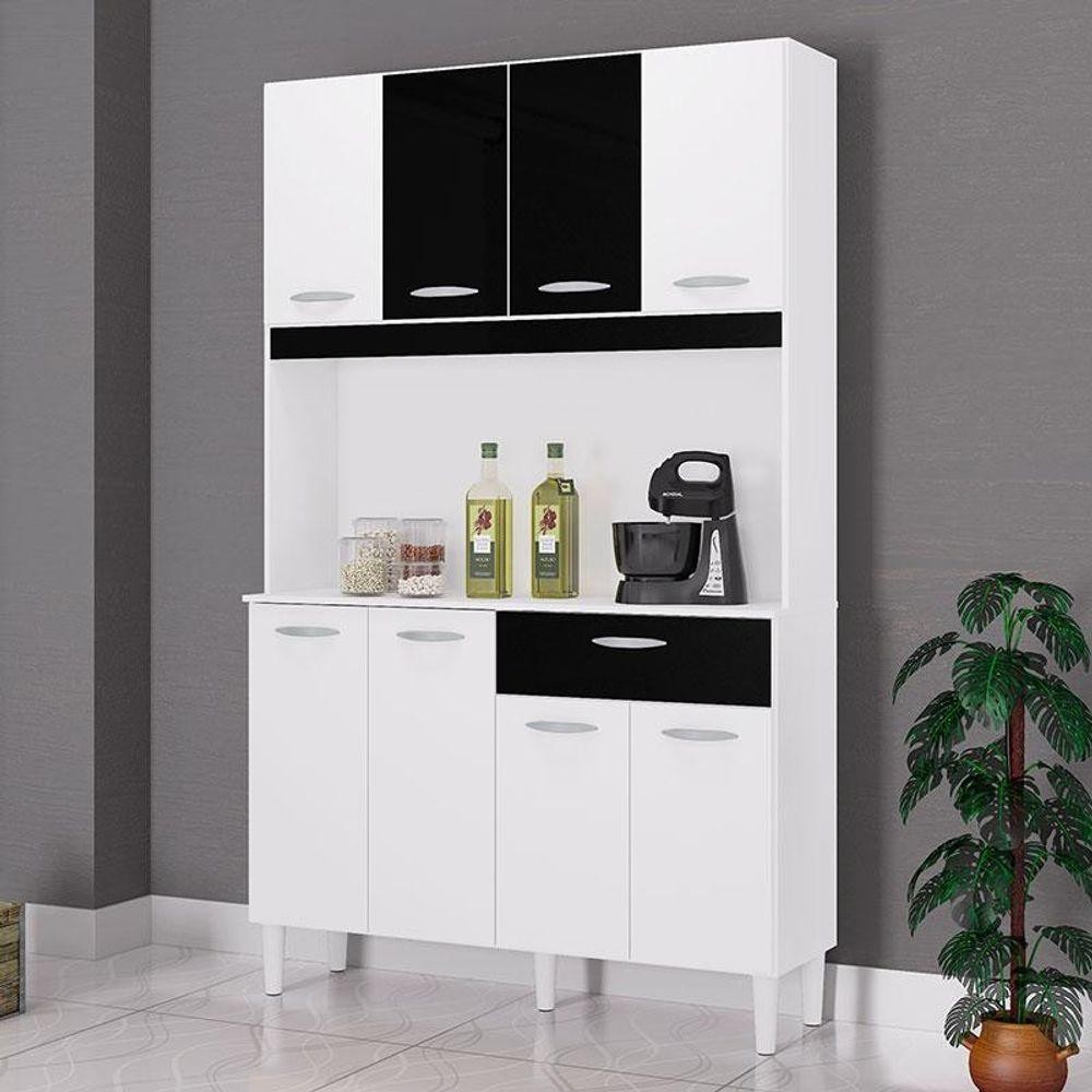 Cozinha Ambiente Kit Cassia 8 Portas Branco Preto - Poquema em Oferta na Shopee
