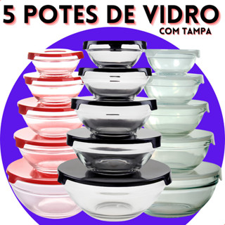 Conjunto Tigela Vidro Bowl Marmita Tampa 5 Peças Herméticos em Oferta na Shopee