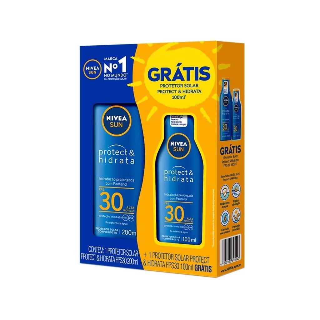 Kit Protetor Solar Corporal Nivea Sun Protect & Hidrata FPS30 200ml + 100ml