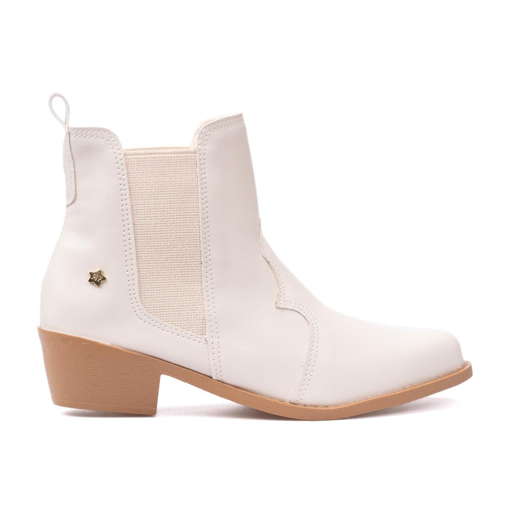 Bota Menina Fashion Chelsea Infantil Bordada Bico Fino Salto Bloco